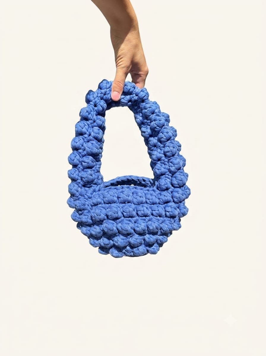Bobbles Blue, one-of-one handmade crochet bag