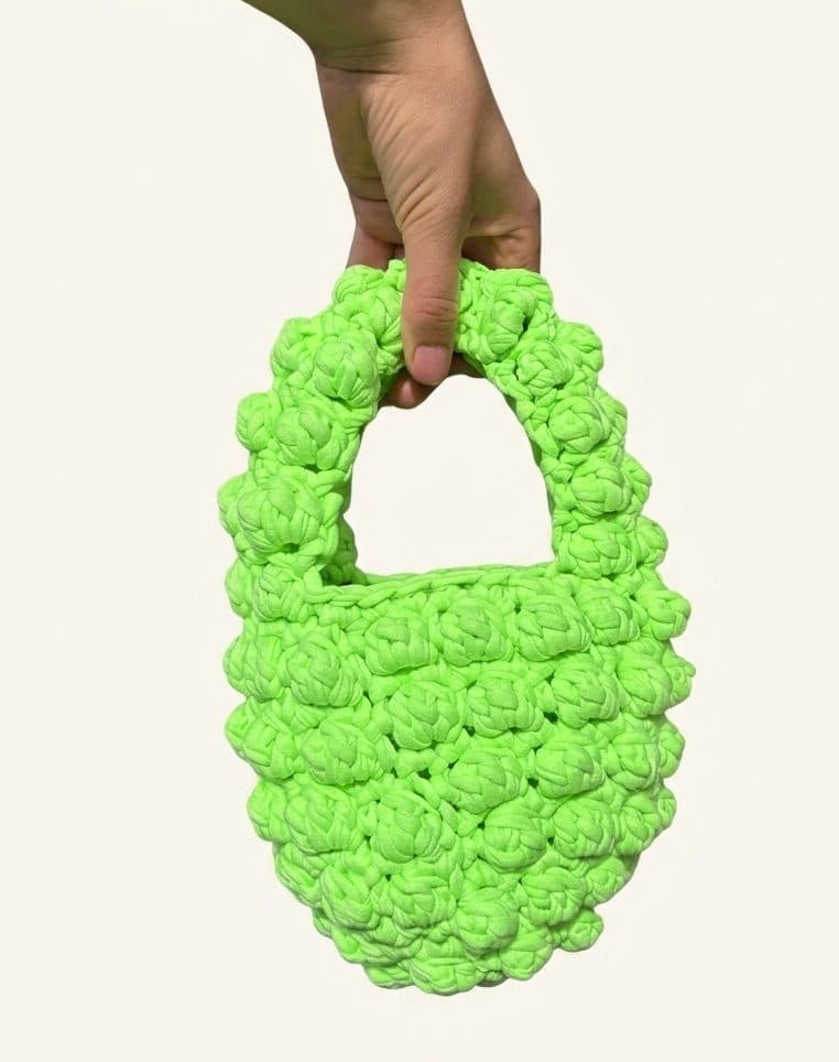Bobbles Lime, one-of-one handmade crochet bag