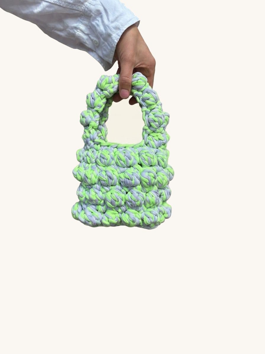 Bobbles Lime/lilac, one-of-one handmade crochet bag
