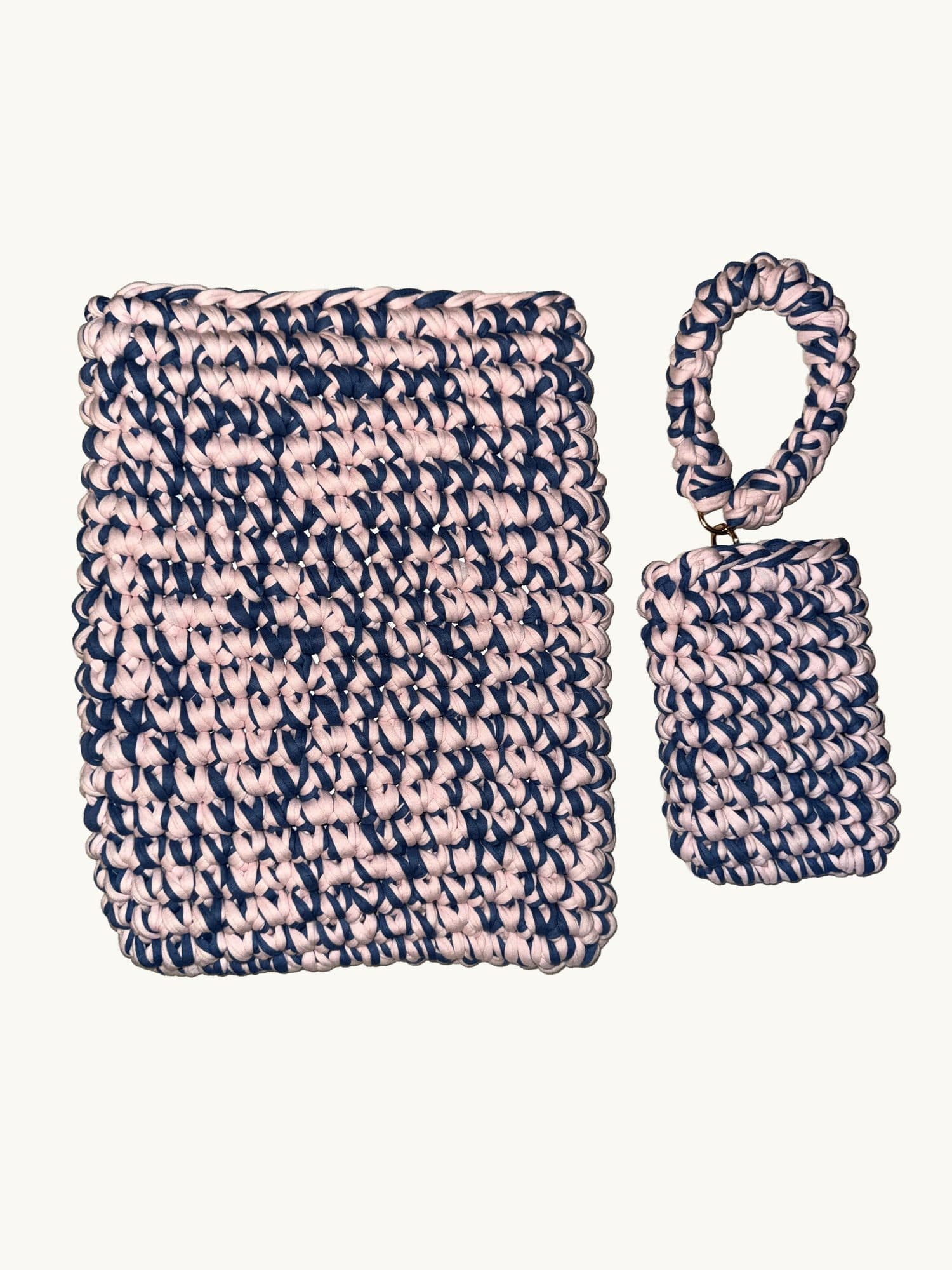 Dusty blue & baby pink laptop case, one-of-one handmade crochet