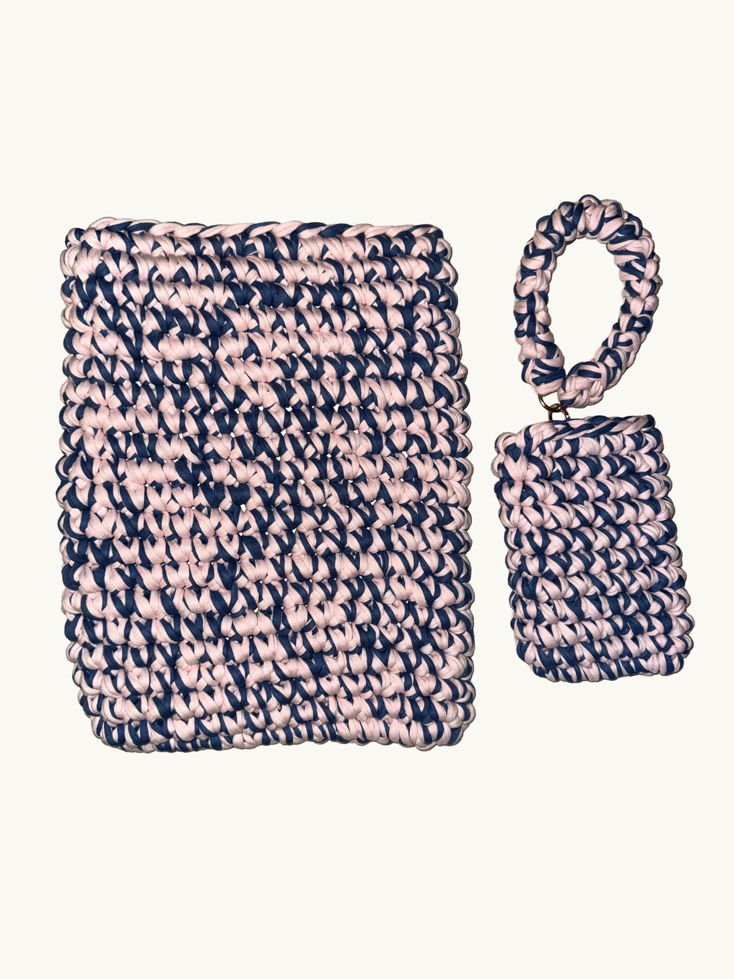 Dusty blue & baby pink laptop case, one-of-one handmade crochet