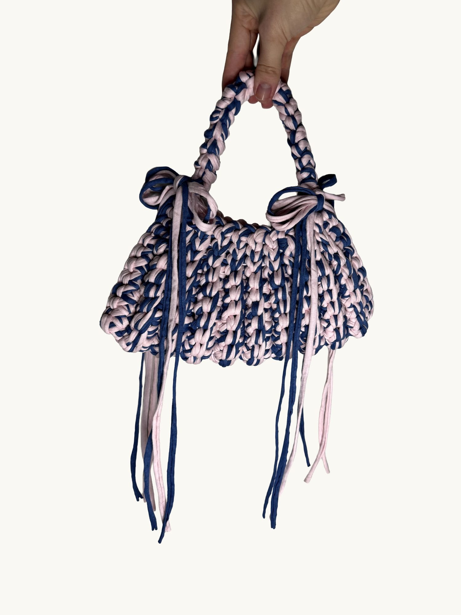 Dusty blue Dusty blue & baby pink, one-of-one handmade crochet bag