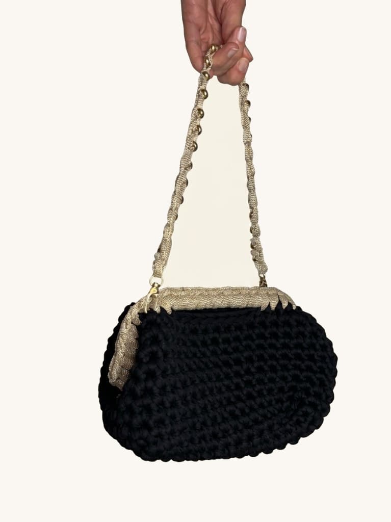 Kulta Black, one-of-one handmade crochet bag