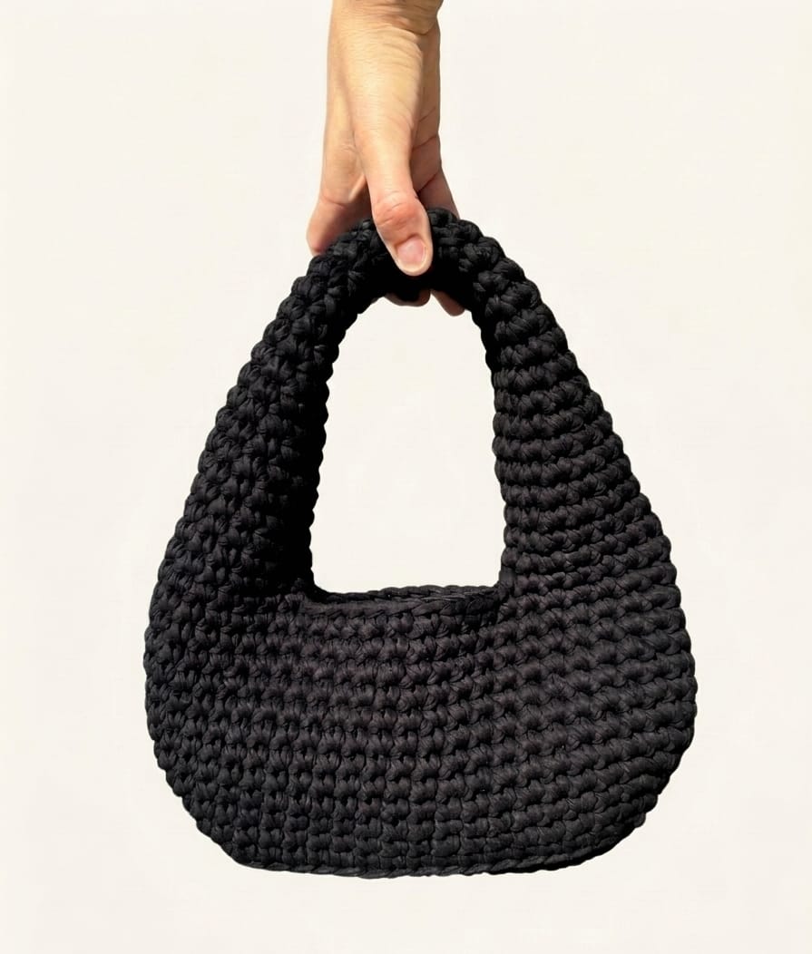 Salme Black, one-of-one handmade crochet bag